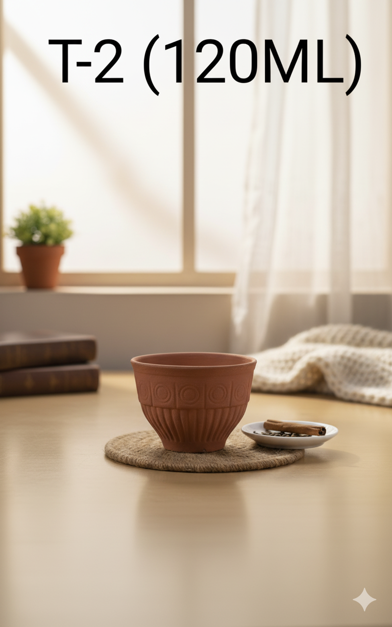 Disposable Terracotta Kulhad Cups - 120 ml (T2) - Set of 6 | 100% Biodegradable Clay Glasses for Chai, Coffee, Lassi | Eco-Friendly & Natural Earthenware Tea Cups