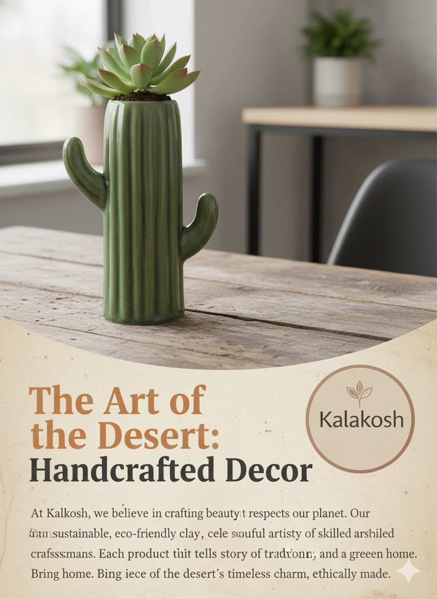 Handcrafted Ceramic Cactus Planter & Pen Holder for Desk, Home & Office Décor | Eco-Friendly Clay Pot & Stationary Organizer | Rustic Table Décor Gift