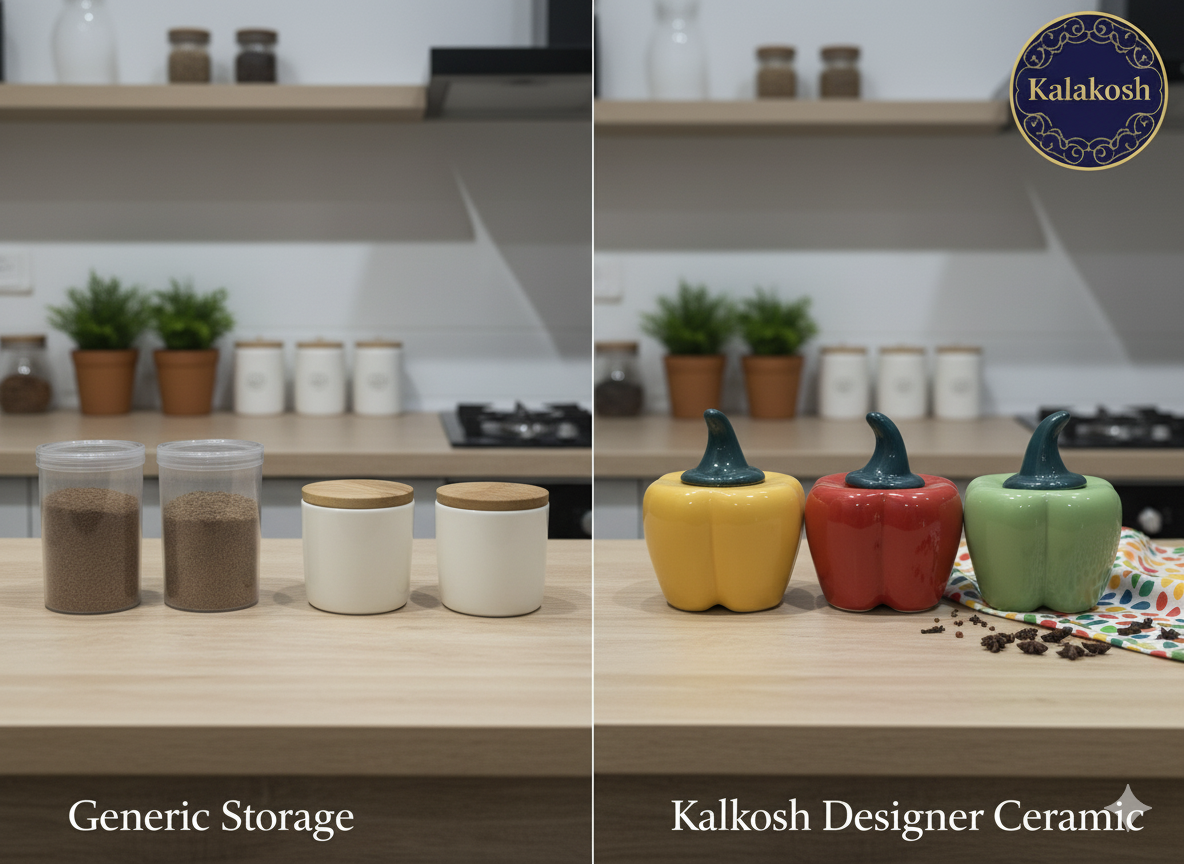 Premium Ceramic Pickle Jar Container Set of 3 | Bell Pepper Design | Home Décor Vase for Kitchen & Dining | Office Use Storage | Multipurpose Home Use Set