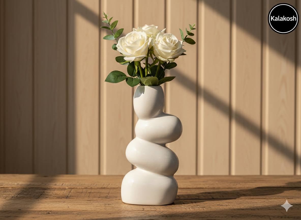 Handcrafted White Ceramic Planter Vase for Home & Office Decor | Artisan Clay Pot | Eco-Friendly Modern Rustic Tabletop Flower Pot | Unique Gifting
