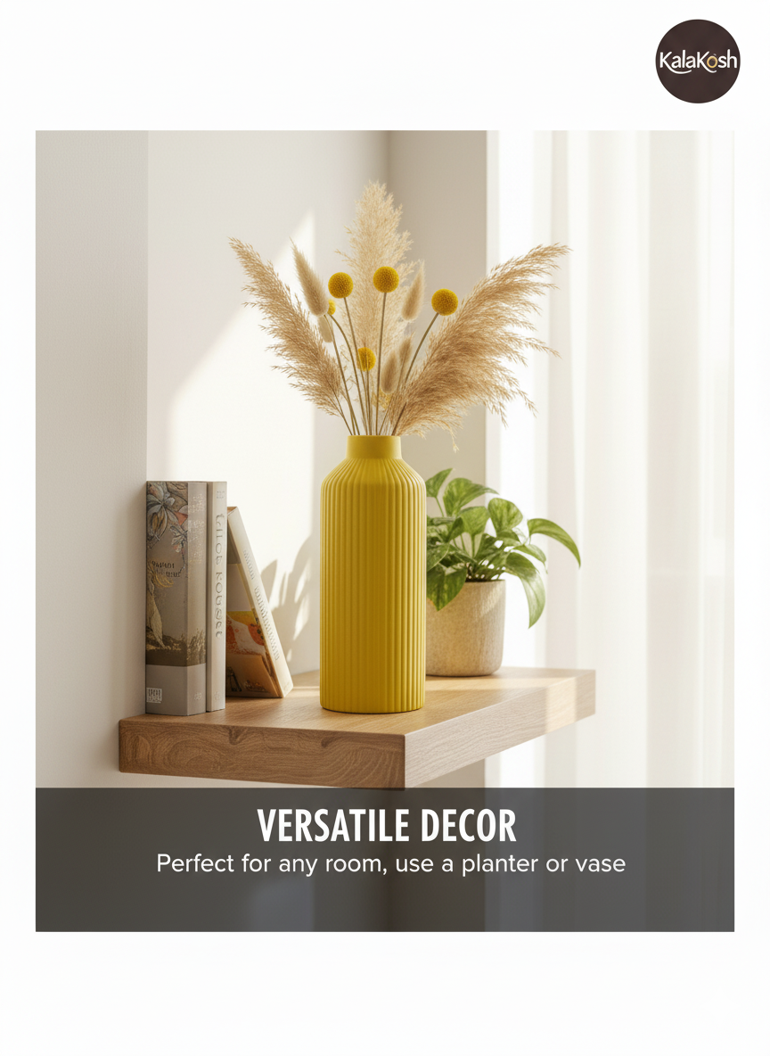 Handcrafted Yellow Fluted Ceramic Planter | Eco-Friendly Clay Vase for Rustic Home & Office Decor | Artisan Table Centerpiece | Unique Gifting