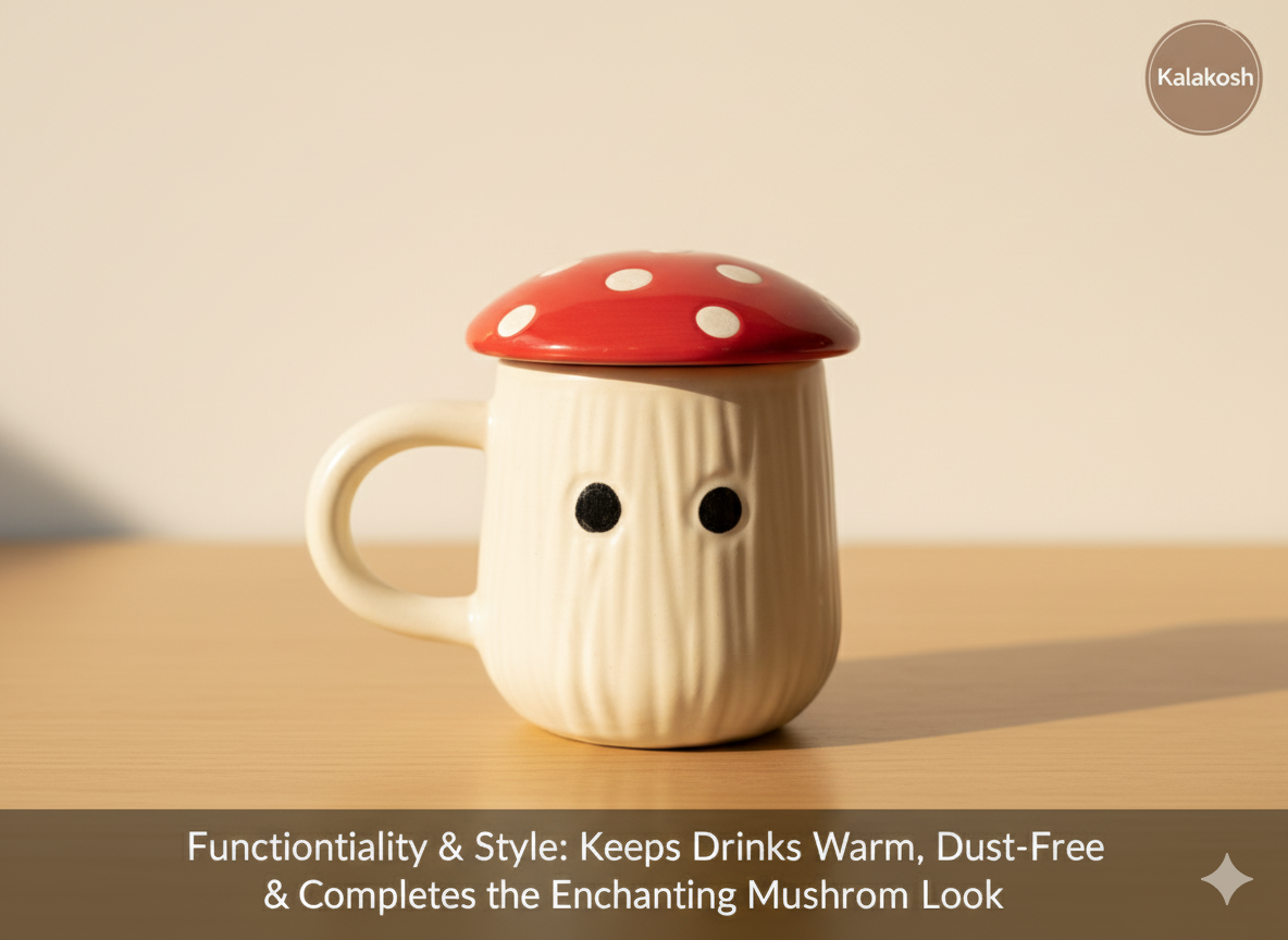 Handcrafted Ceramic Mushroom Coffee Mug with Lid | Eco-Friendly Clay Mugs for Home & Office Use | Unique Artisanal Tea Cup Gift