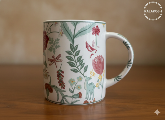 Premium Ceramic Coffee and Tea Mug – Floral Enchanted Forest Design for Home Decor & Office Use | 330ml Microwave Safe Designer Milk Mugs – Perfect Home Decor Gift Item