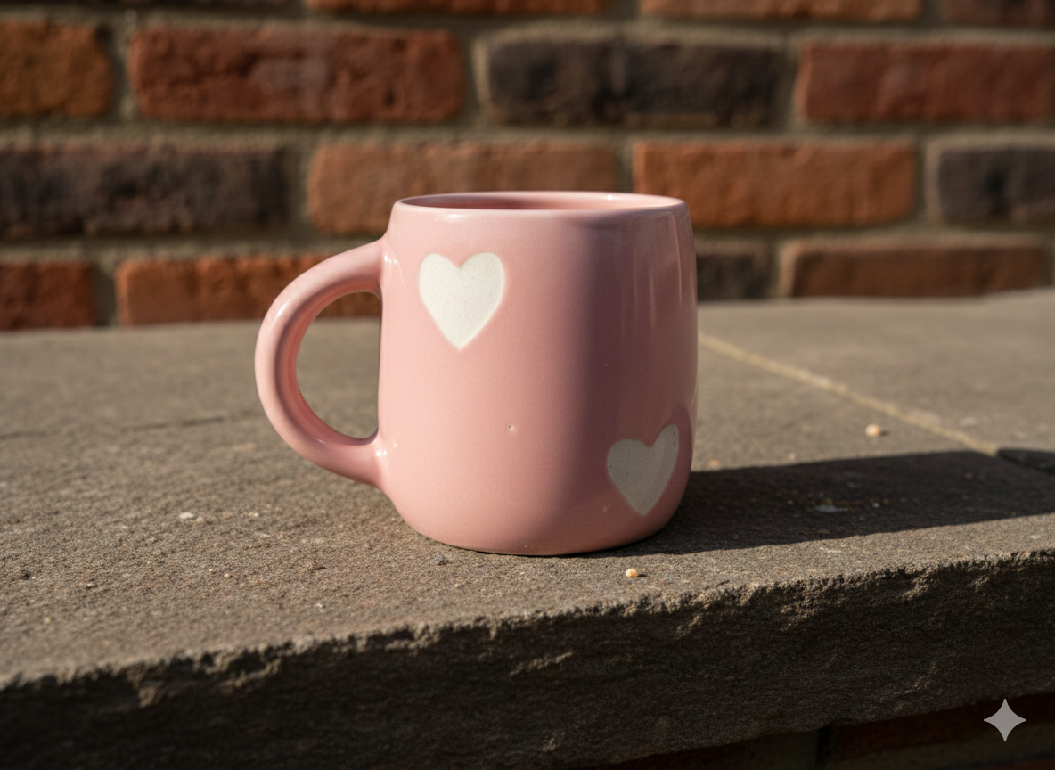 Cute Pink Heart Ceramic Coffee Mug (300ml) | Premium Glossy Tea Cup for Home Decor, Office Use & Gifting | Terracotta Style Home Use Cup