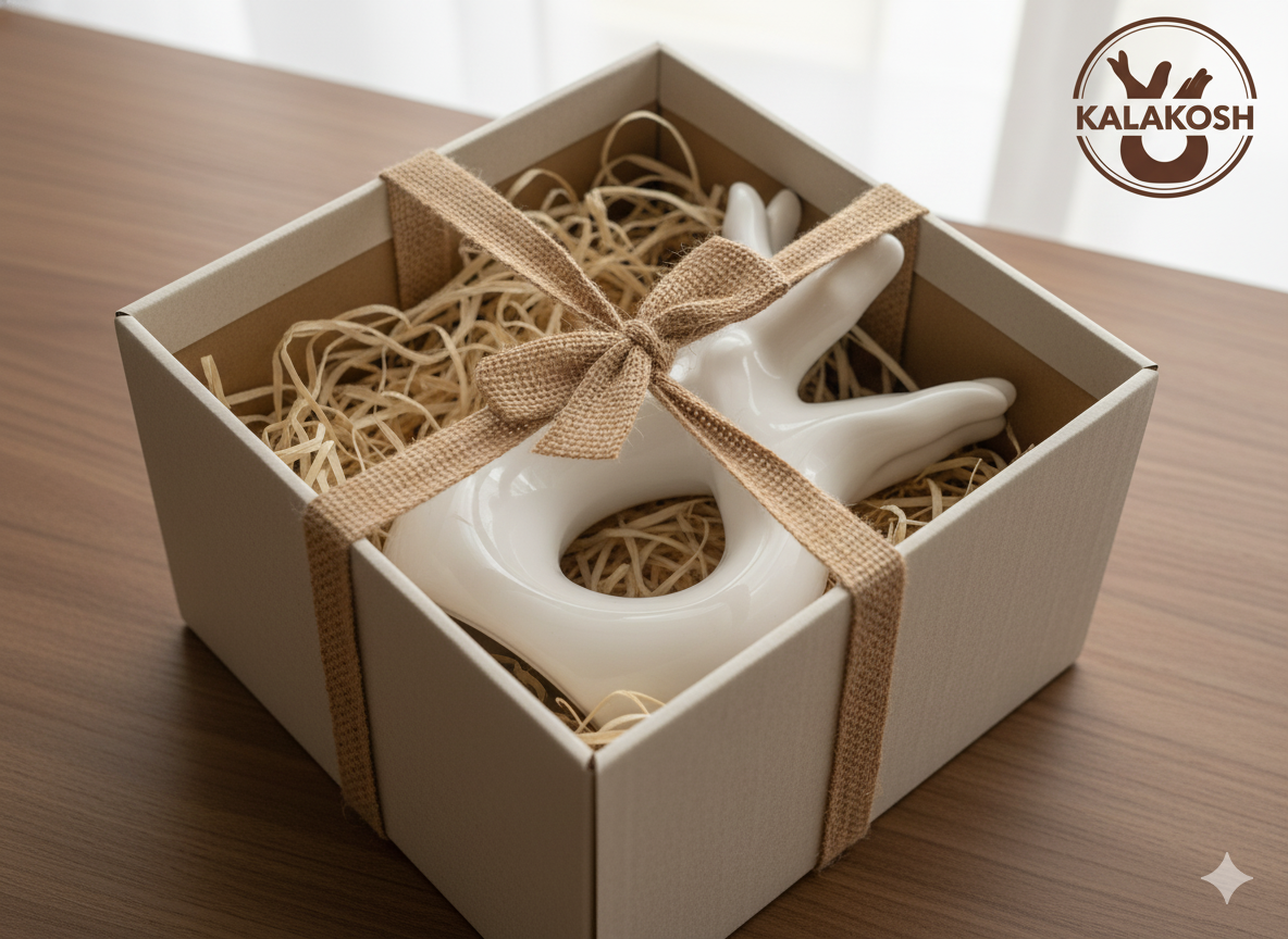 Modern Hand Sculpture Home Decor Vase | Glossy White Ceramic for Flowers, Office Use, Home Use, Table Centerpiece | Unique Artistic Gift