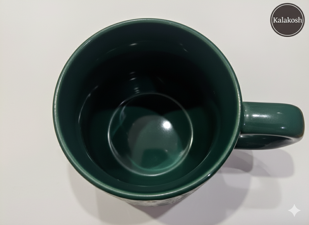 Premium Embossed Ceramic Coffee Mug (400ml) | Dark Green Home Decor Tea Cup | Stylish Office Use & Home Kitchen Beverage Drinkware