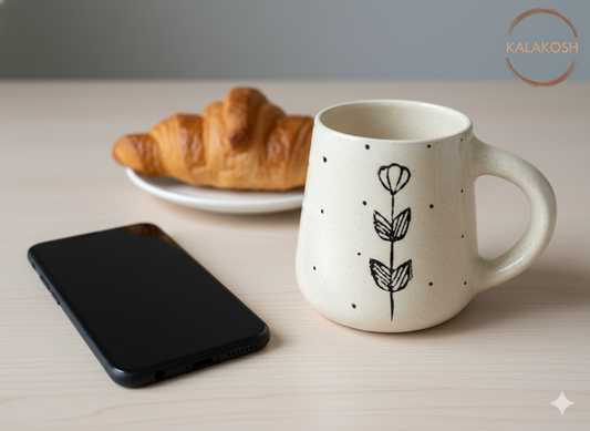 Premium Ceramic Coffee Mug for Home and Office Use - Hand-Painted Floral Design Tea Cup - Stylish Home Decor Vase for Desks - 330ml Milk Mug for Gifting - Microwave & Dishwasher Safe