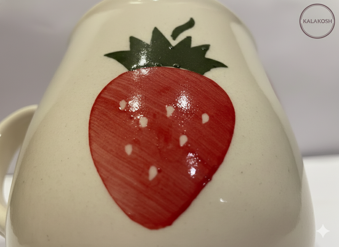 Hand-Painted Strawberry Ceramic Mug Set | Tea Coffee Milk Office Home Decor Use | Artistic Clay Stoneware Kitchen Home Use Gift for Her Him