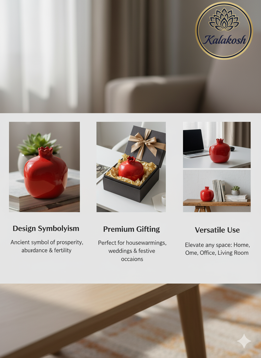 Premium Red Pomegranate Home Decor Vase | Glossy Ceramic Decorative Showpiece for Home Use, Office, Living Room Tabletop | Unique Gifting