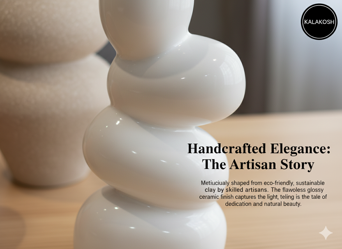 Handcrafted White Ceramic Planter Vase for Home & Office Decor | Artisan Clay Pot | Eco-Friendly Modern Rustic Tabletop Flower Pot | Unique Gifting