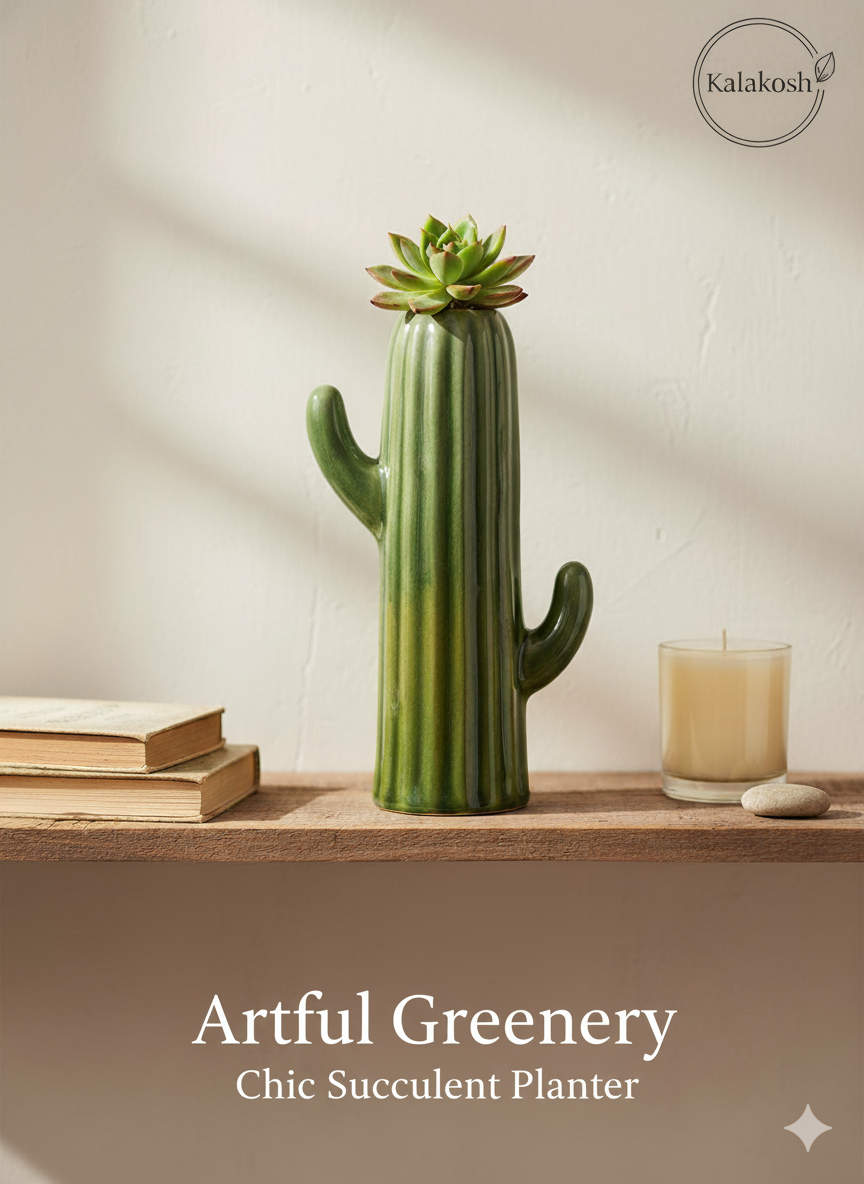 Handcrafted Ceramic Cactus Planter for Desk, Home & Office Décor | Eco-Friendly Clay Pot & Stationary Organizer | Rustic Table Décor Gift