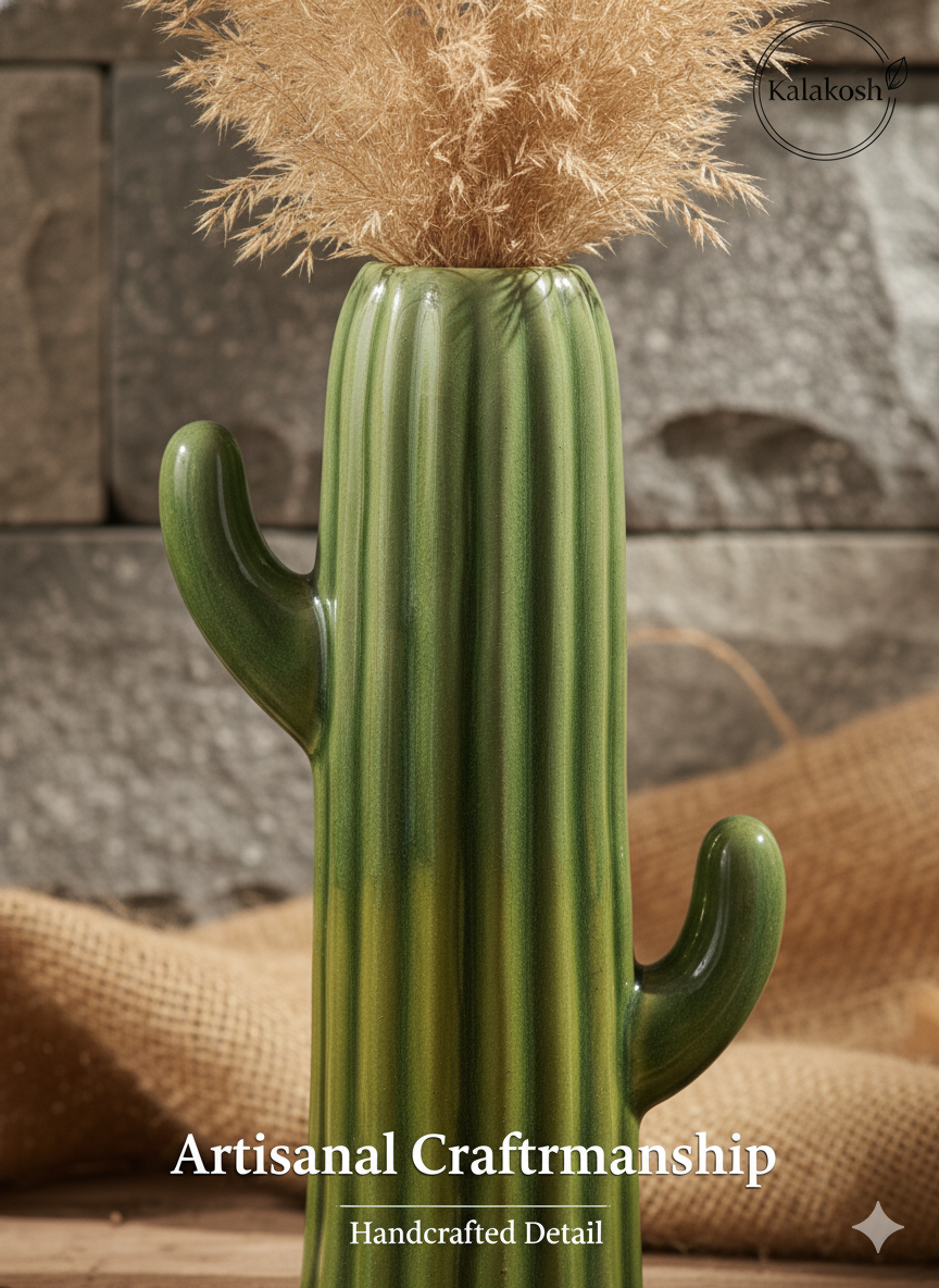 Handcrafted Ceramic Cactus Planter & Pen Holder for Desk, Home & Office Décor | Eco-Friendly Clay Pot & Stationary Organizer | Rustic Table Décor Gift