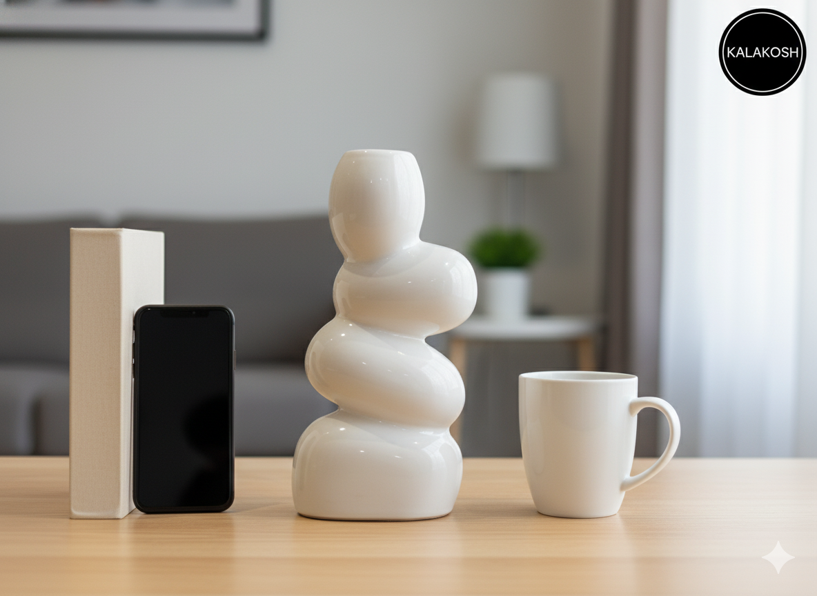 Handcrafted White Ceramic Planter Vase for Home & Office Decor | Artisan Clay Pot | Eco-Friendly Modern Rustic Tabletop Flower Pot | Unique Gifting