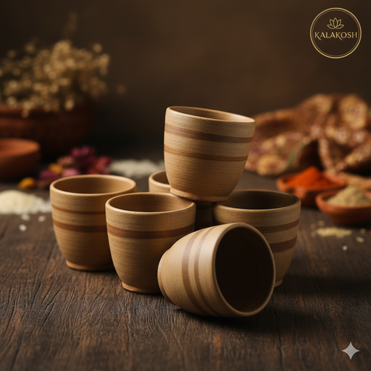 Handcrafted Ceramic Kulhad Set of 6 | Rustic Patterned Matte Finish Tea Coffee Cups | Eco-Friendly Artisan Mugs for Gifting