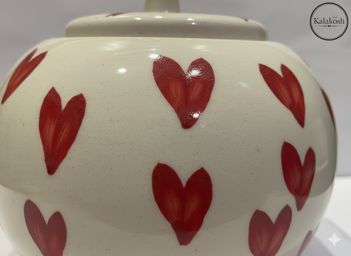 Handmade Ceramic Heart Jar/Vase with Lid – Premium Home Decor, Storage Pot for Kitchen, Office, Living Room – Unique Valentine's Day or Wedding Gift