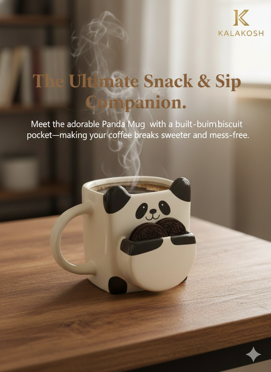 Ceramic Panda Coffee Mug with Biscuit Holder Pocket, Cute Animal Tea Cup for Home Decor & Office Desk Use, Unique Novelty Gift for Kids & Adults, Cookie Dunking Slot