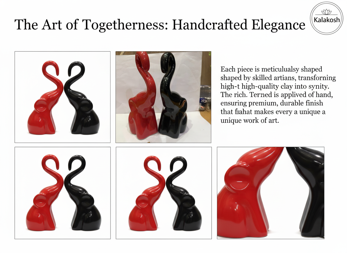 Artisanal Ceramic Elephant Planters Pair | Rustic Home Decor & Office Table Showpiece | Eco-Friendly Clay Figurine for Gifting | Black & Red