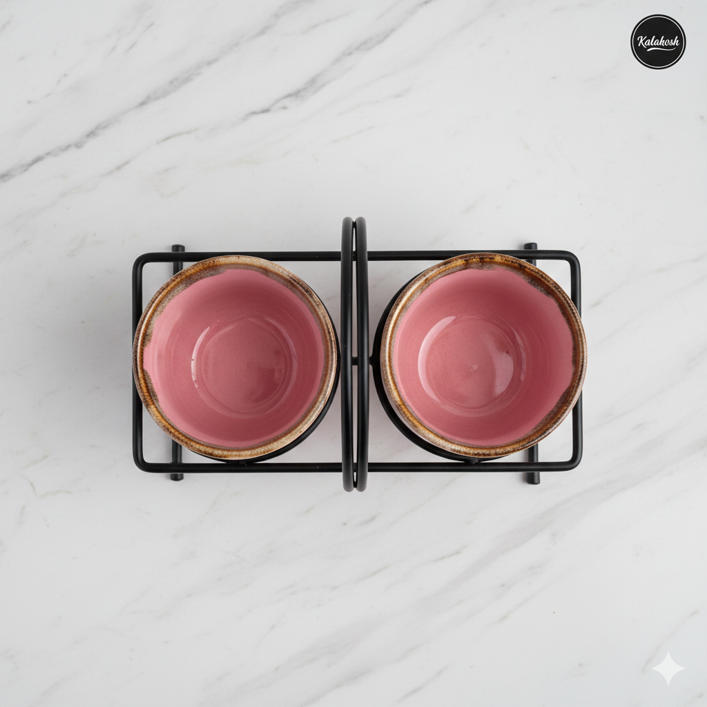 Premium Ceramic Tea and Coffee Cup Set of 2 with Metal Stand - Stylish Kullad Style Mug for Home Decor, Kitchen, Office Use & Gifting - Elegant Pink Glossy Finish Home Decor Vase Style Cups