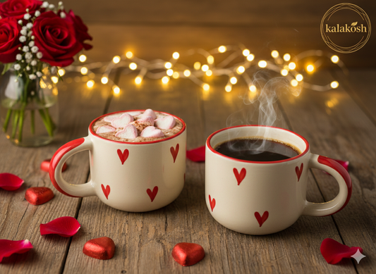 Hand-Painted Heart Ceramic Coffee/Tea Mug Set of 2 | Aesthetic Home Decor Office Use Kitchenware | Premium Gifting Combo