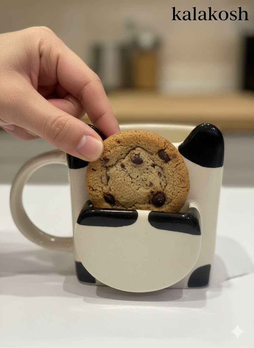 Ceramic Panda Coffee Mug with Biscuit Holder Pocket, Cute Animal Tea Cup for Home Decor & Office Desk Use, Unique Novelty Gift for Kids & Adults, Cookie Dunking Slot