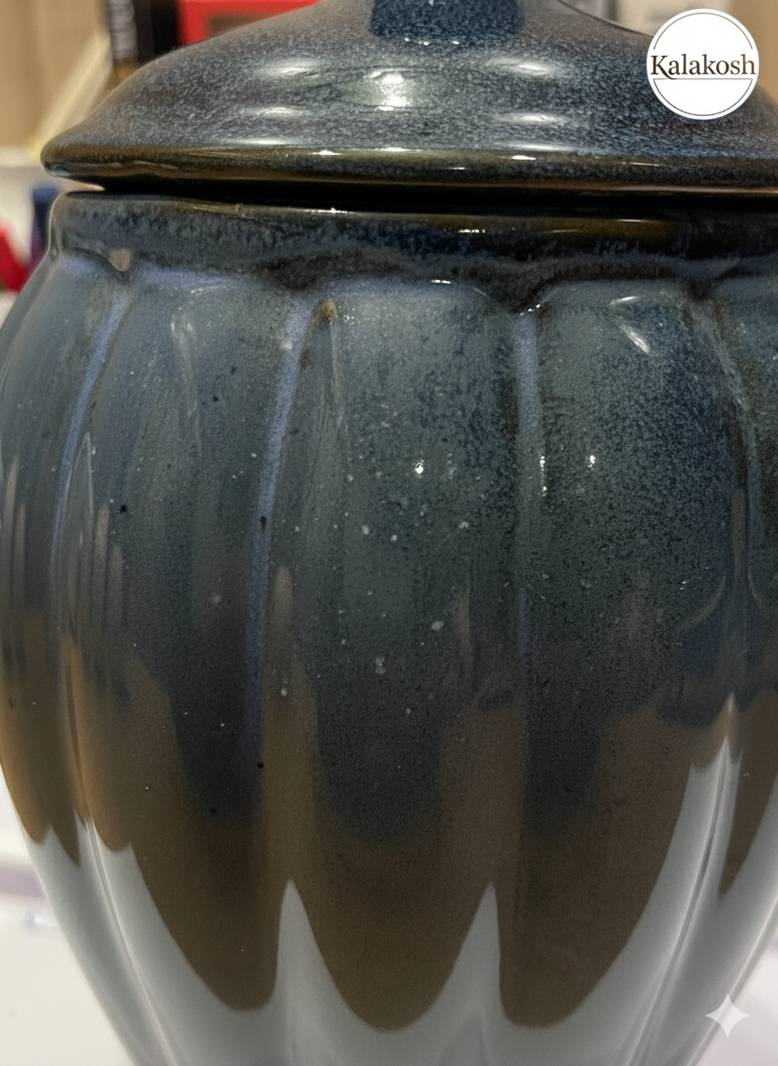 Premium Ceramic Pickle Jar Container with Lid | Home Decor Vase | Multipurpose Storage for Kitchen, Dining, Office Use & Gifting | Handcrafted Blue Glaze