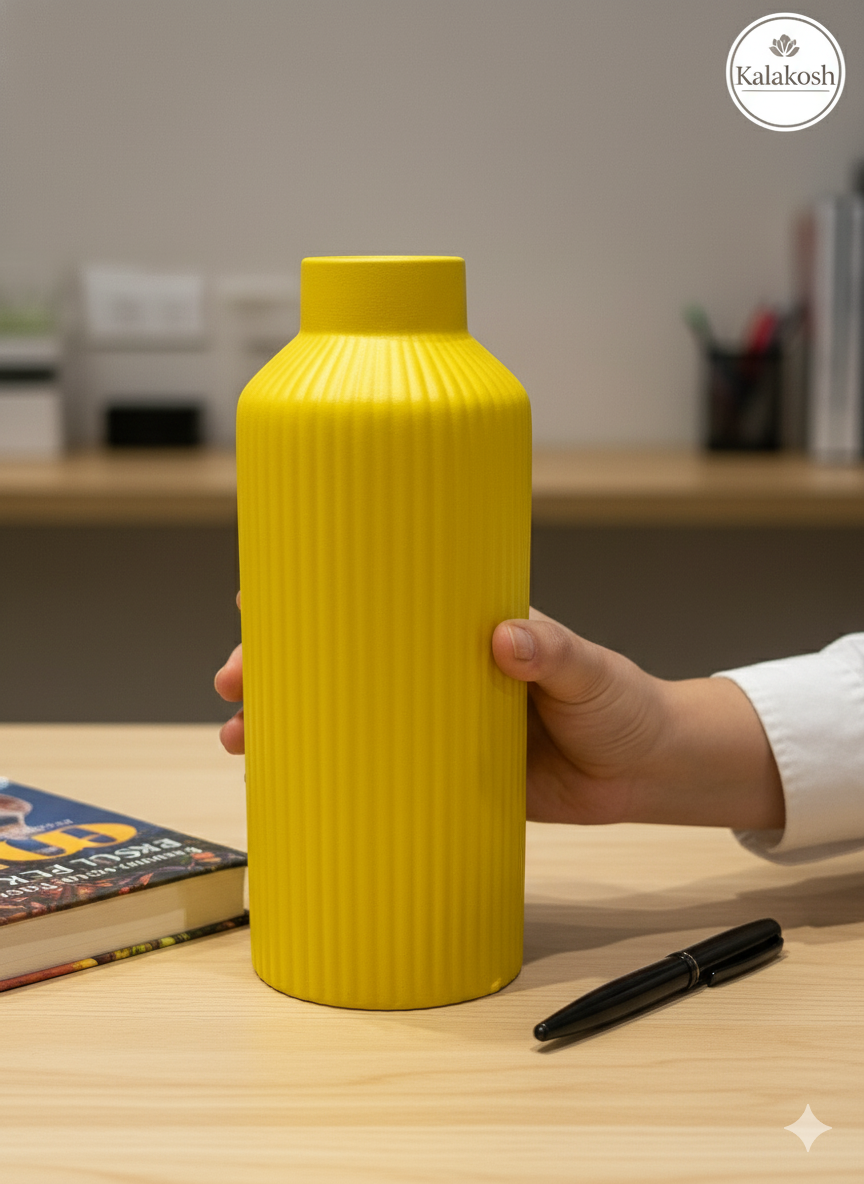 Handcrafted Yellow Fluted Ceramic Planter | Eco-Friendly Clay Vase for Rustic Home & Office Decor | Artisan Table Centerpiece | Unique Gifting