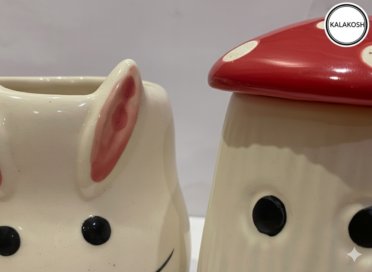 Premium Rabbit & Mushroom Ceramic Coffee Mug Set | Cute Tea Cups Combo for Home Decor, Kitchen, Office Use | Aesthetic Gifting for Women & Girls