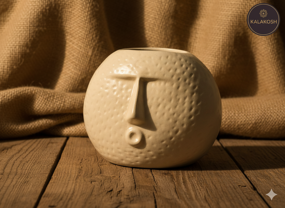 Abstract Ceramic Face Vase for Home Decor | Premium Textured Planter Pot for Home Use & Office Use | Unique Tabletop Centerpiece Art