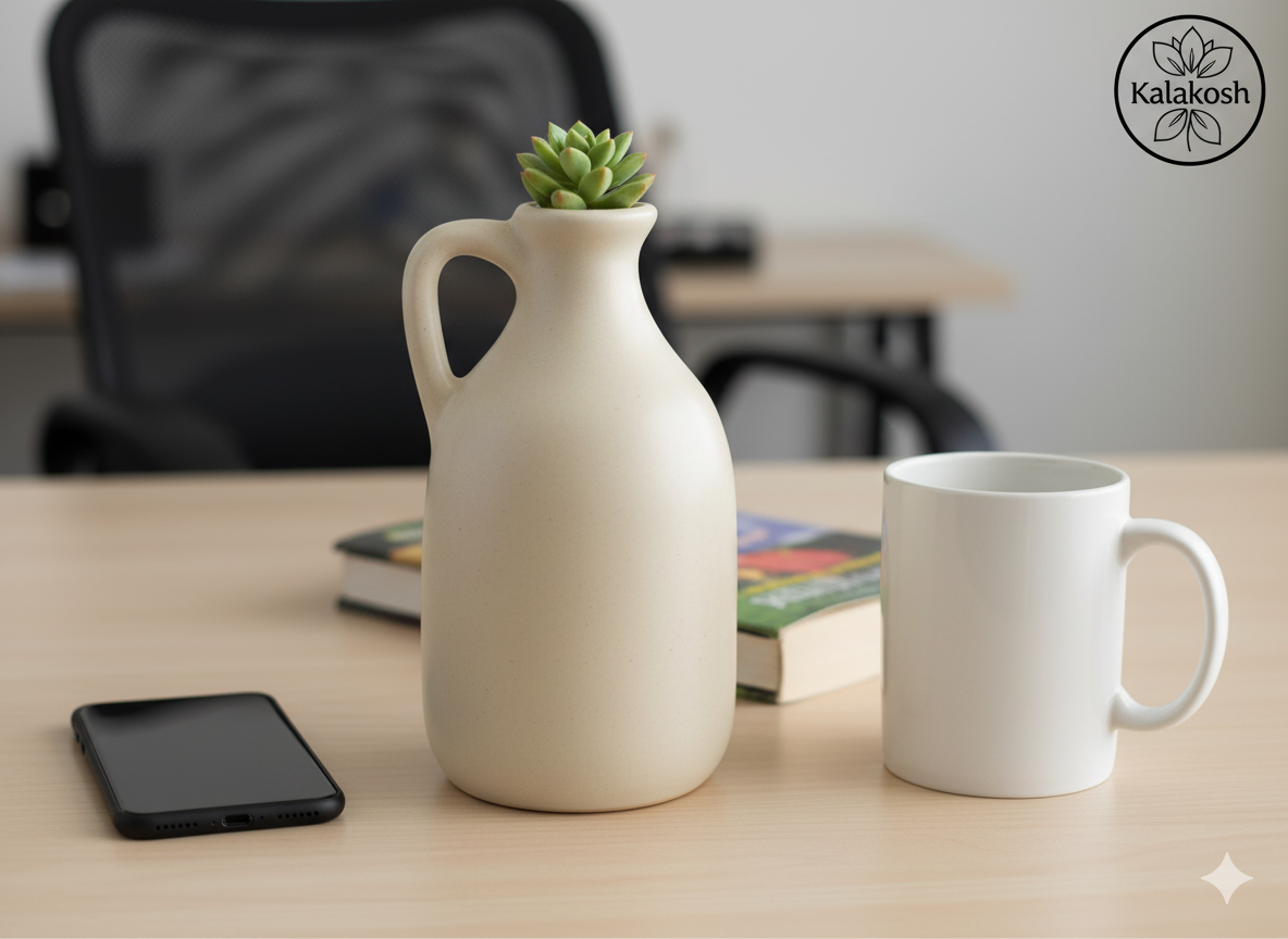 Premium Ceramic One Handle Bottle Planter | Home Décor Vase for Plants & Flowers | Stylish Home Office Use Pottery Jug