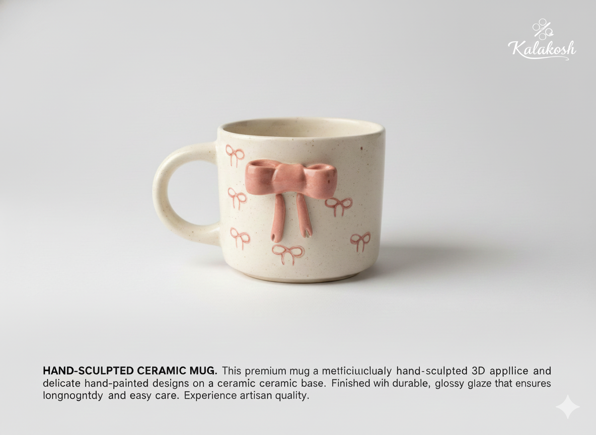 Aesthetic Pink Bow Ceramic Coffee Mug | Premium Home Decor | Tea Cup for Office & Home Use | Unique Gifting