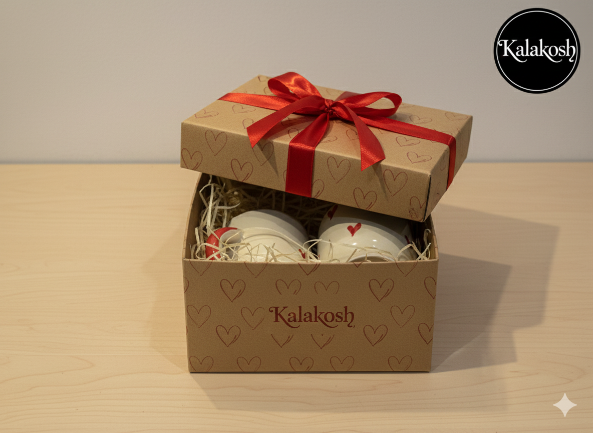 Hand-Painted Heart Ceramic Coffee/Tea Mug Set of 2 | Aesthetic Home Decor Office Use Kitchenware | Premium Gifting Combo