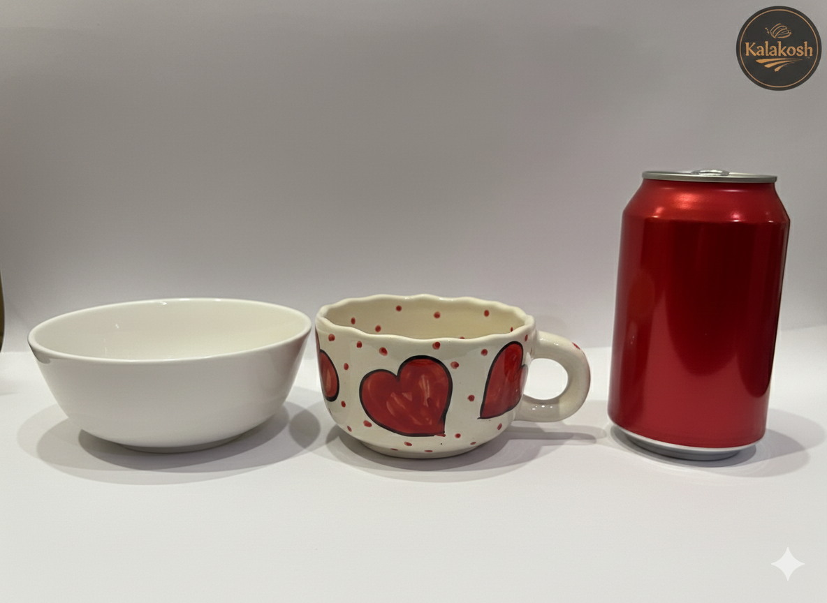 Hand-Painted Ceramic Heart Mug for Coffee Tea | Home Decor Office Use | Unique Terracotta-Style Cup | Best Gift for Lovers & Home Use