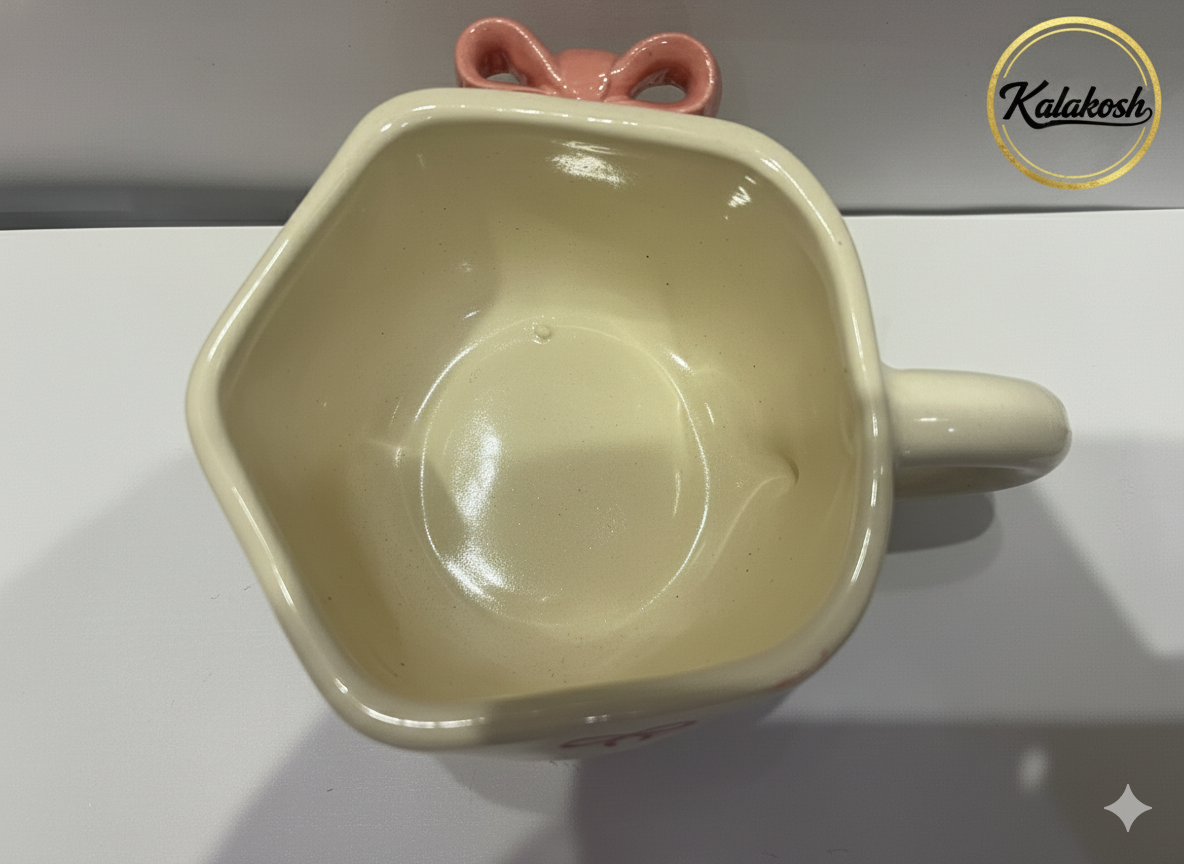 Premium Ceramic Coffee Mug with 3D Pink Bow Design – Aesthetic Tea Cup for Home Decor Vase Use, Office Use & Gifting – Cute Hand-Painted Stoneware Drinkware for Living Room & Kitchen Decor