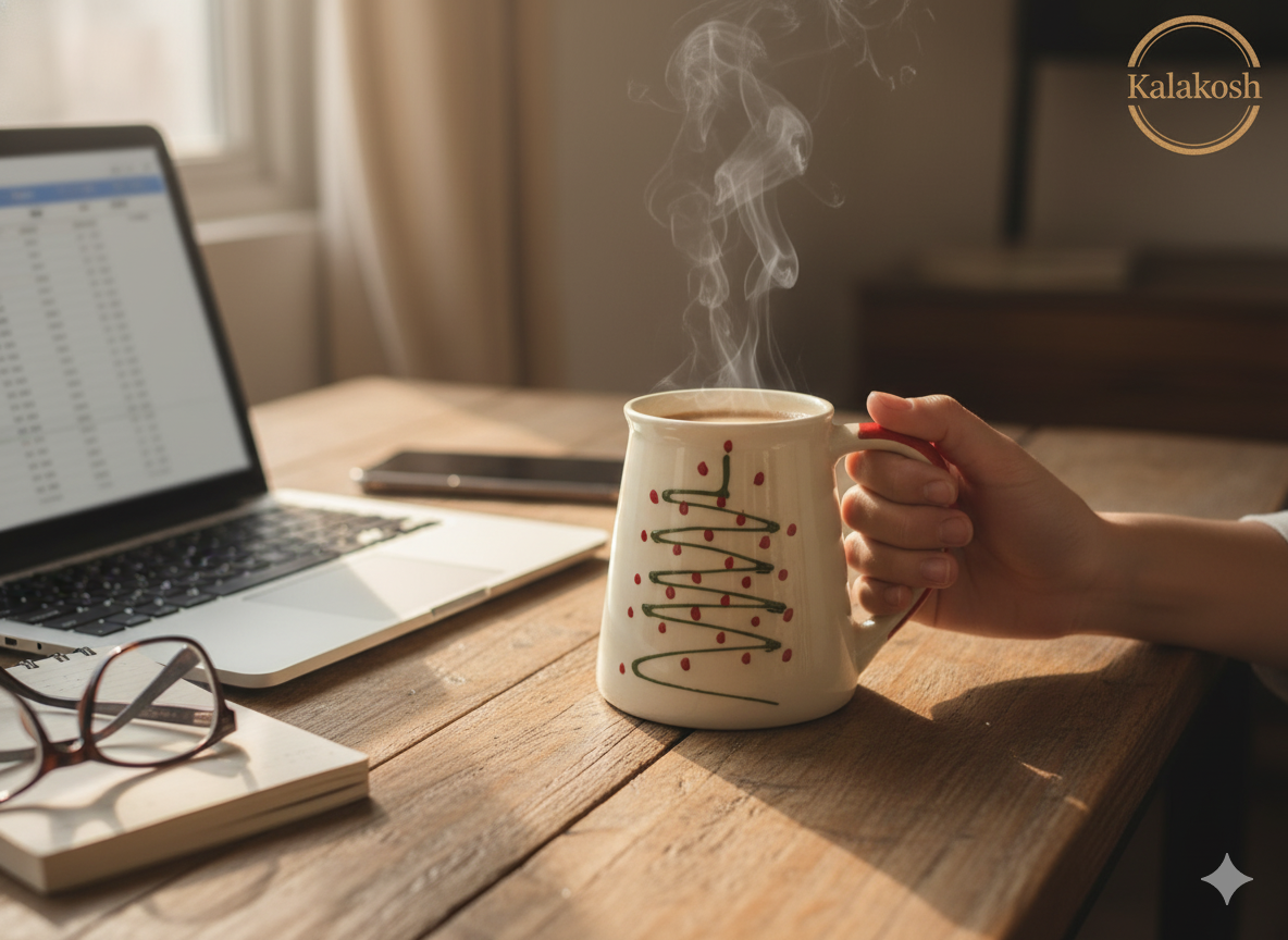 Handcrafted Christmas Tree Ceramic Coffee/Tea Mug for Home Decor, Office Use & Gifting | Premium Clay Cup for Hot & Cold Beverages