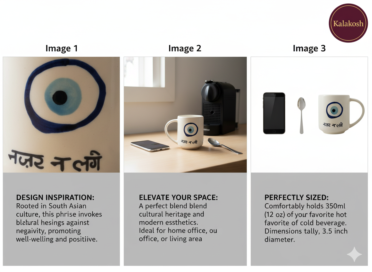 Evil Eye Mug for Coffee Tea | "Nazar Na Lage" Hindi Text | Premium Ceramic Home Decor | Unique Gift for Office & Home Use | Anti-Evil Eye Protection