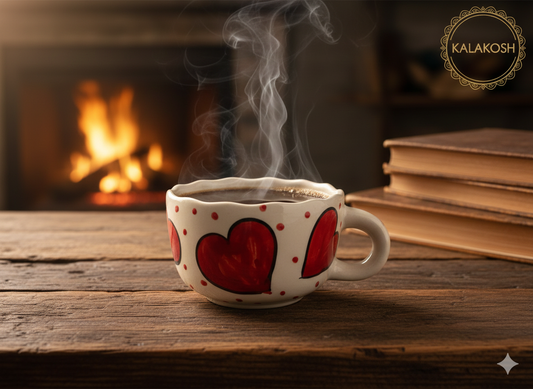 Hand-Painted Ceramic Heart Mug for Coffee Tea | Home Decor Office Use | Unique Terracotta-Style Cup | Best Gift for Lovers & Home Use