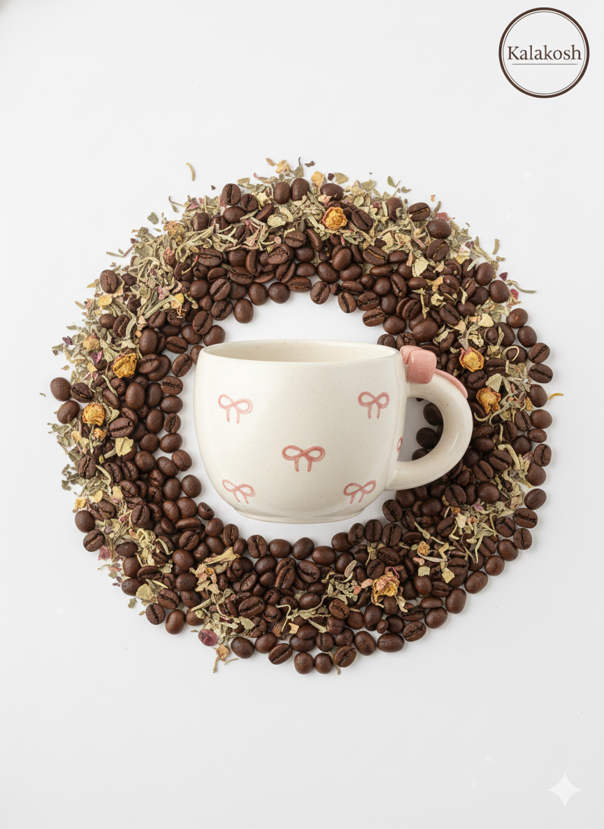 Premium Handcrafted Ceramic Tea and Coffee Cup Set of 2 | 3D Bow Handle Coquette Aesthetic Mug for Home Decor, Office Use & Gifting | Elegant White & Pink Home Decor Vase Style Cup (300ml)