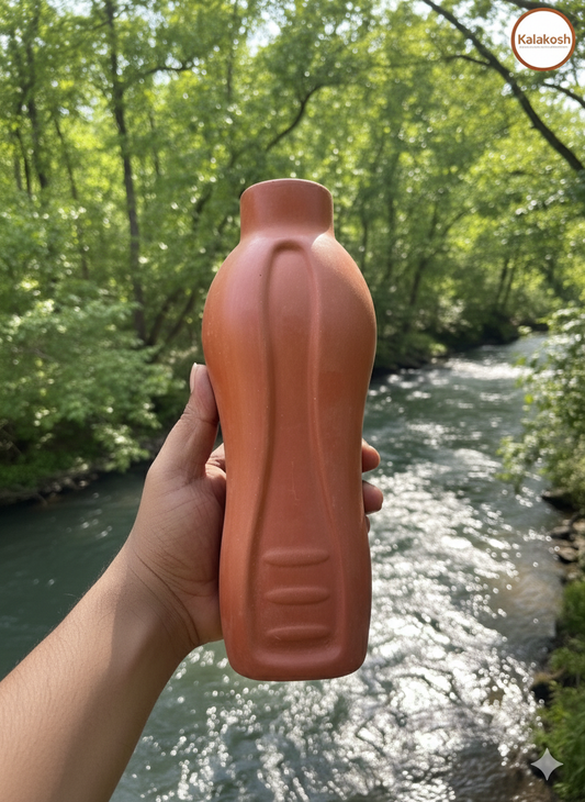 Handmade Terracotta Clay Water Bottle (1 Litre) | Natural Earthenware Matka for Drinking Water | Chemical-Free, Self-Cooling, Alkaline & Non-Toxic Earthen Bottle
