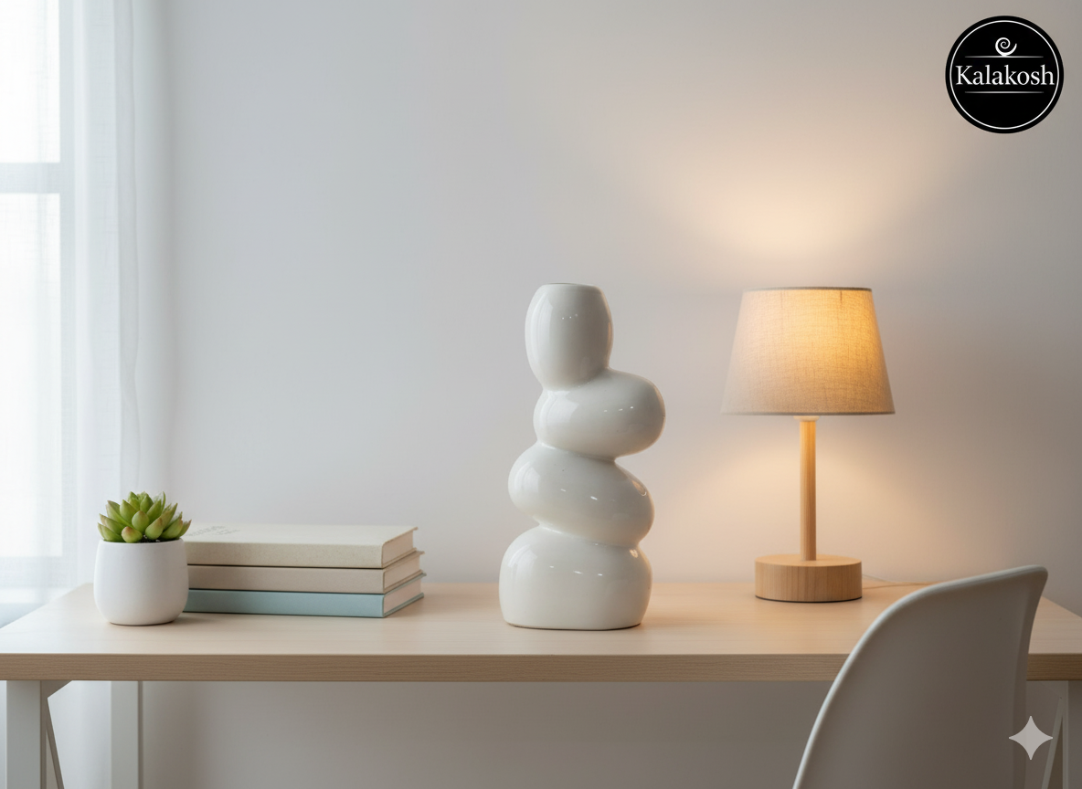 Handcrafted White Ceramic Planter Vase for Home & Office Decor | Artisan Clay Pot | Eco-Friendly Modern Rustic Tabletop Flower Pot | Unique Gifting