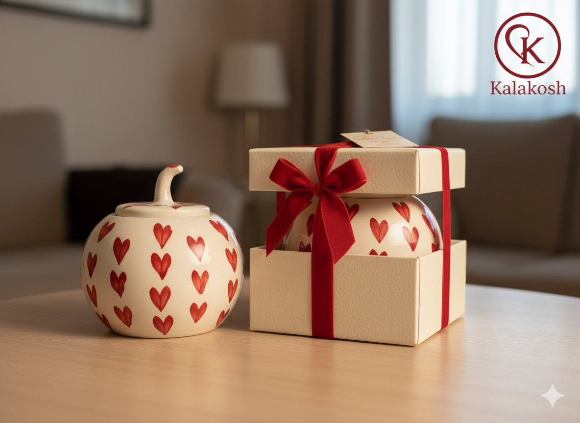 Handmade Ceramic Heart Jar/Vase with Lid – Premium Home Decor, Storage Pot for Kitchen, Office, Living Room – Unique Valentine's Day or Wedding Gift