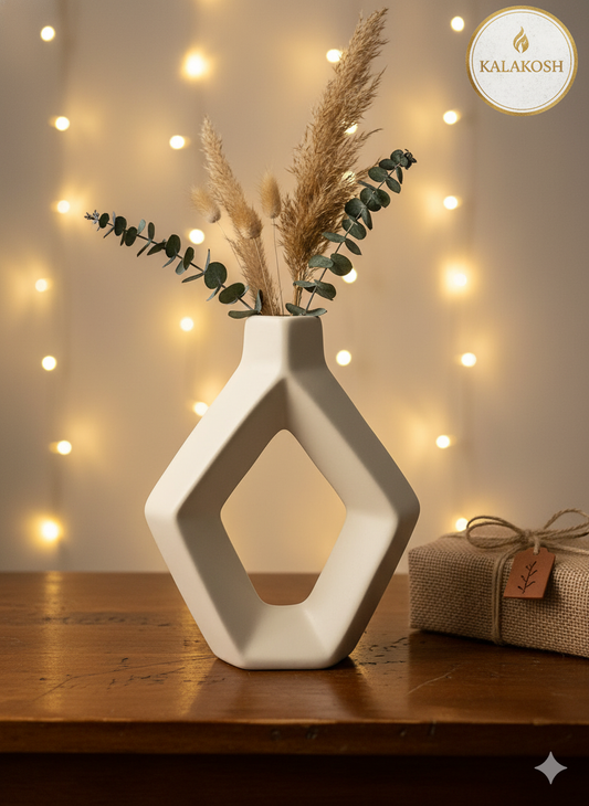 Modern Geometric Home Decor Vase for Living Room & Office Use | Premium Ceramic Decorative Showpiece for Home Use, Tables & Gifting
