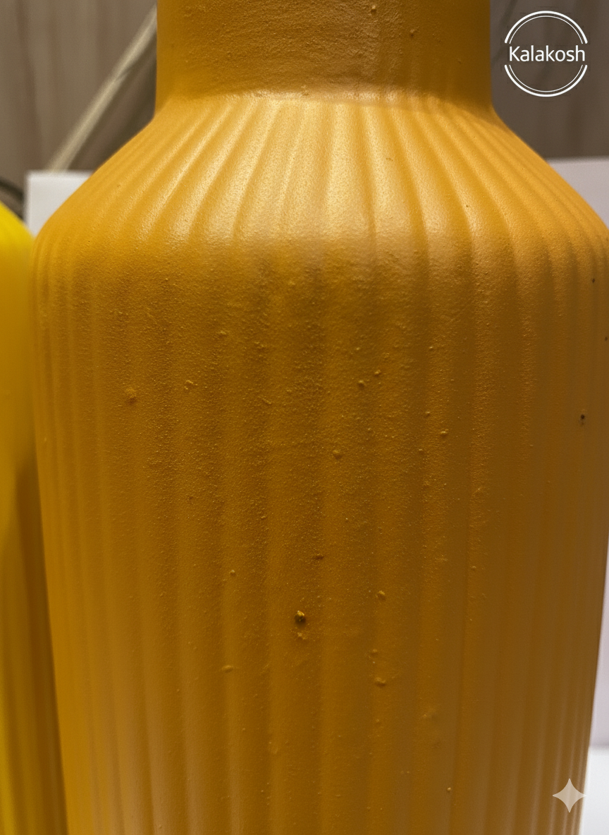 Premium Bottle Shape Home Decor Vase Combo | Yellow & Orange Ribbed Clay Vases for Living Room Table Decor, Home & Office Use, Aesthetic Gifting