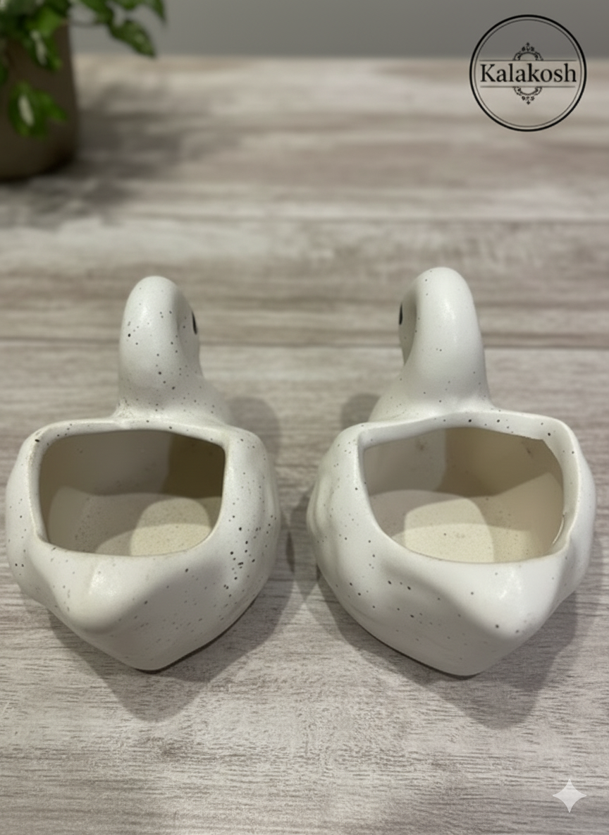 Premium White Ceramic Swan Planters Combo of 2 for Home Decor | Indoor Succulent Flower Pot | Elegant Home & Office Use Decorative Vase