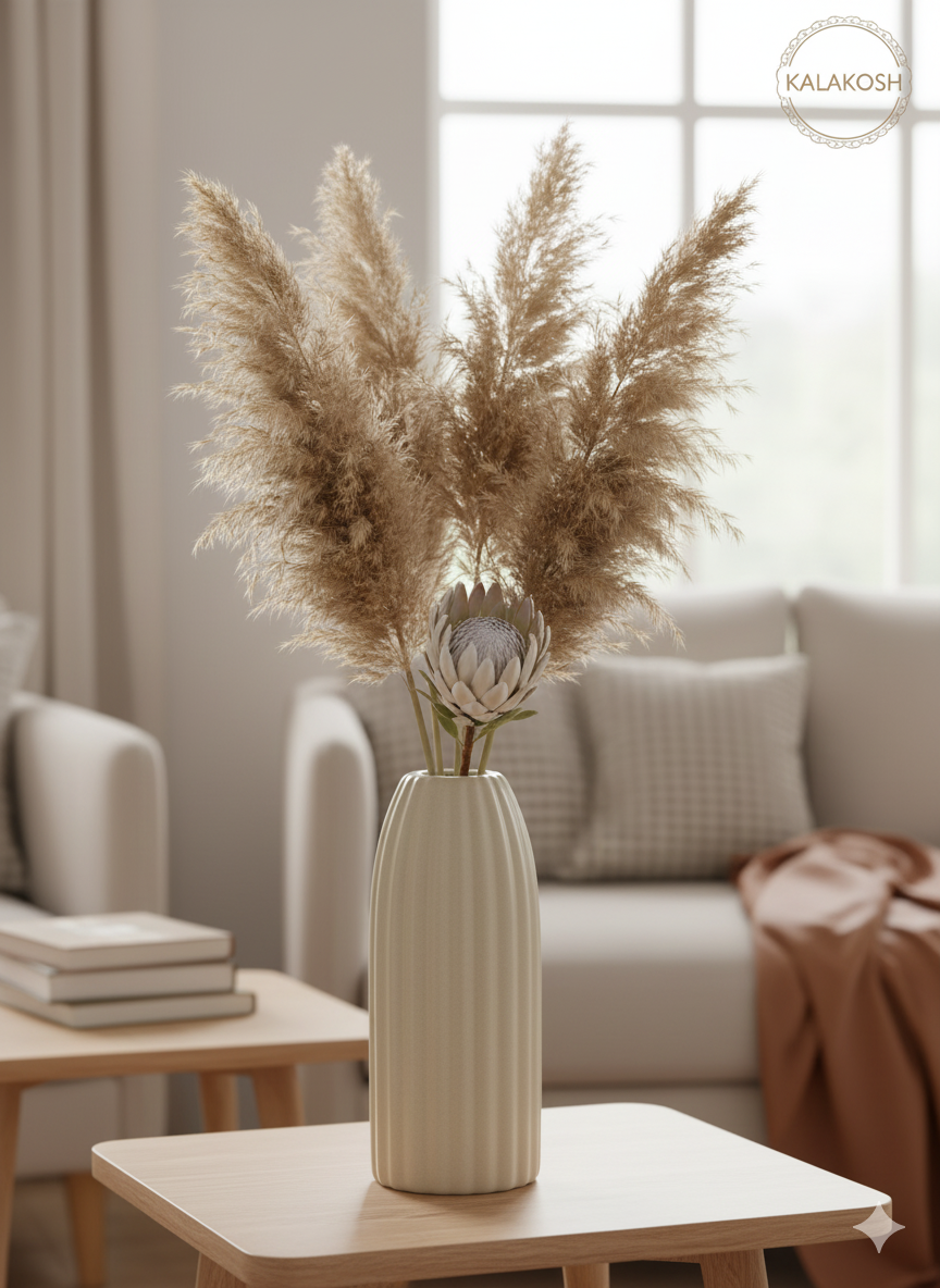 Premium Ceramic Ribbed Home Decor Vase | Modern Minimalist Design for Living Room, Office Use, and Thoughtful Gifting