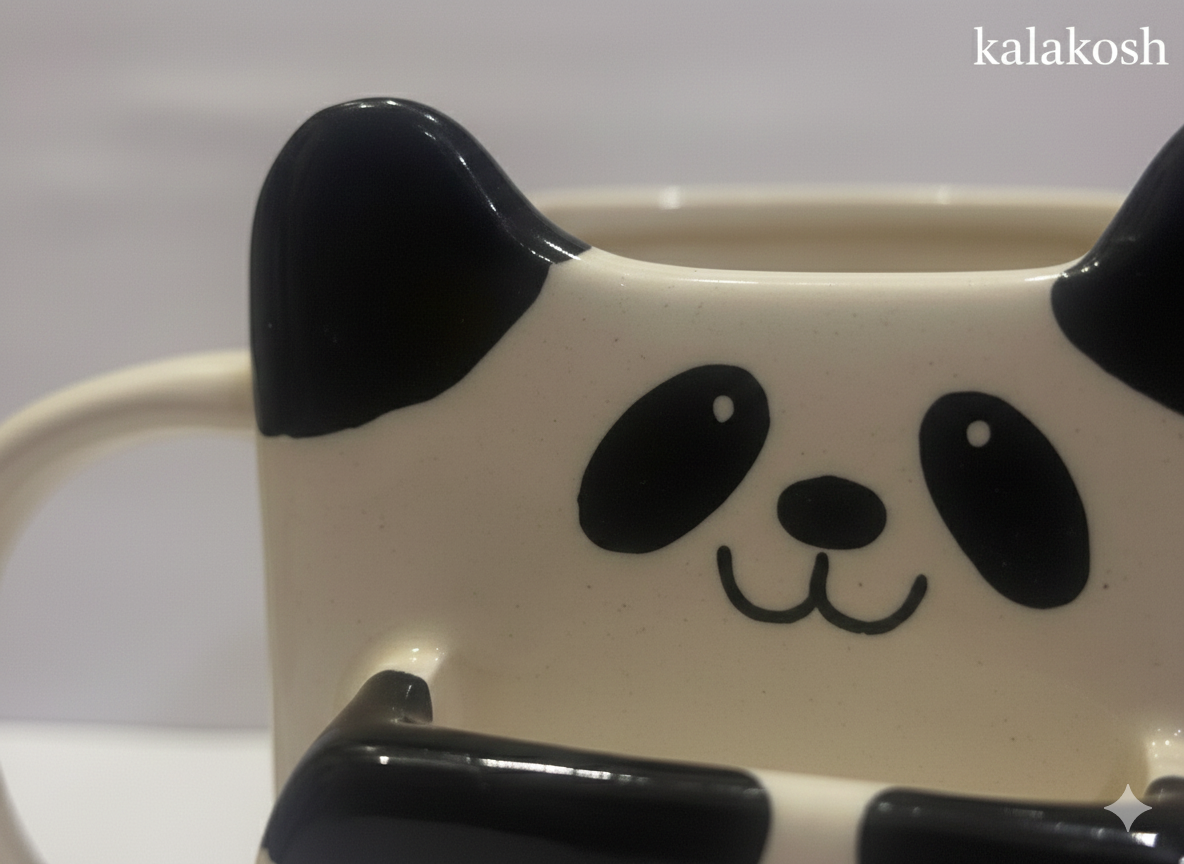 Ceramic Panda Coffee Mug with Biscuit Holder Pocket, Cute Animal Tea Cup for Home Decor & Office Desk Use, Unique Novelty Gift for Kids & Adults, Cookie Dunking Slot