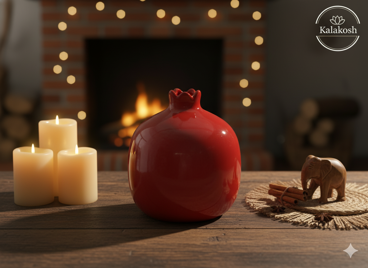 Premium Red Pomegranate Home Decor Vase | Glossy Ceramic Decorative Showpiece for Home Use, Office, Living Room Tabletop | Unique Gifting