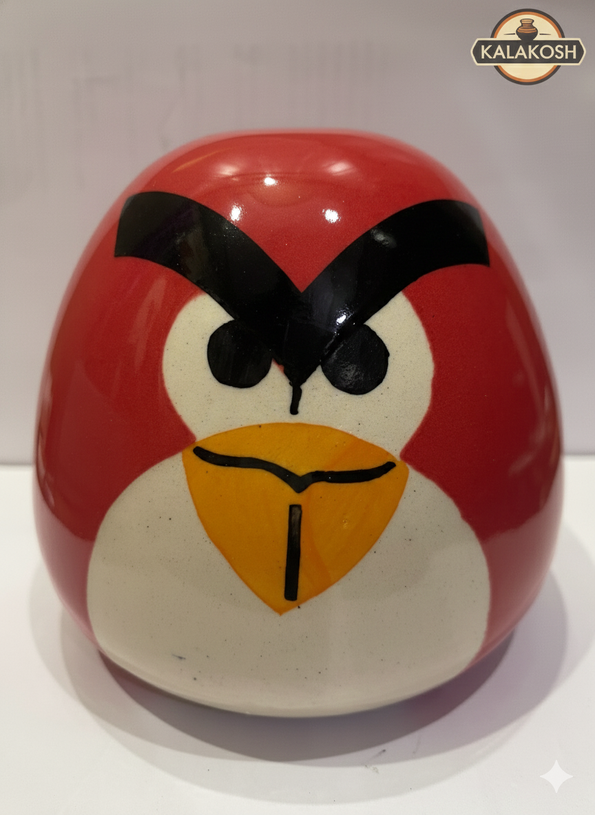 Premium Red Bird Ceramic Money Bank for Kids and Adults - Cute Animal Piggy Bank for Home Decor, Office Desk, and Gifting - Stylish Coin Saving Box for Bedroom & Living Room Decor (Red)