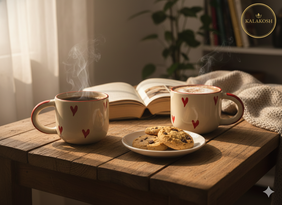 Hand-Painted Heart Ceramic Coffee/Tea Mug Set of 2 | Aesthetic Home Decor Office Use Kitchenware | Premium Gifting Combo