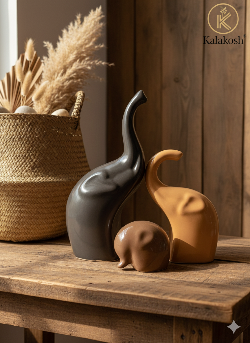 Handcrafted Elephant Family Ceramic Planters for Home Decor & Office Decor | Rustic Clay Showpiece Set | Eco-Friendly Artistic Vases for Gifting