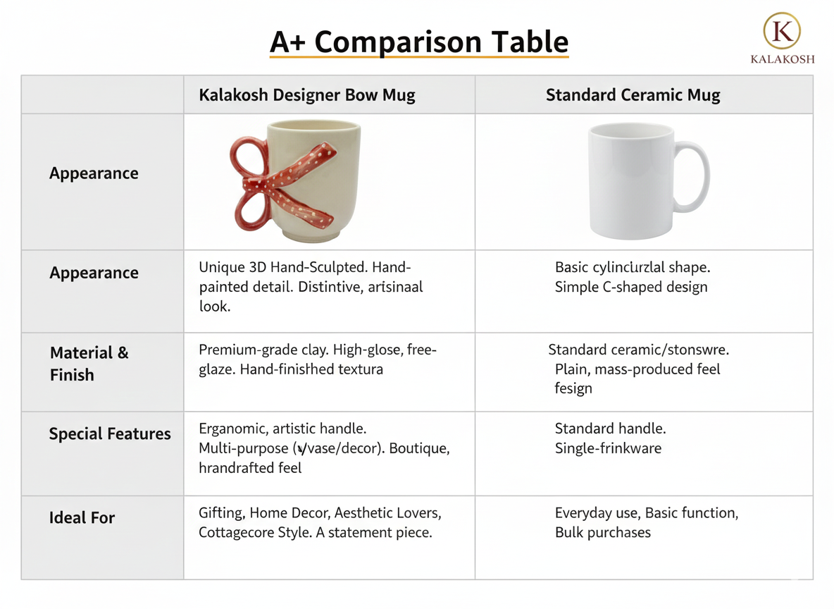 Handmade Ceramic Coffee Mug with Red Polka Dot 3D Bow Handle - Aesthetic Tea Cup for Home Decor Vase, Office Use & Gifting - Unique Coquette Ribbon Design Pottery - Off-White & Red (300ml)